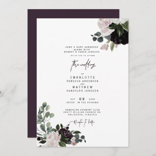 Elegant Wine Floral Both Parents Wedding Invitation