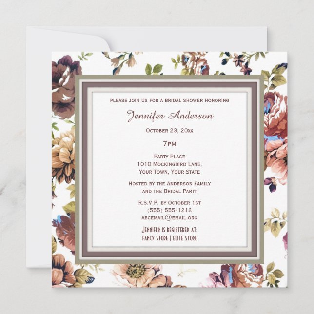 Elegant Wine Floral Theme Bridal Shower Invitation (Front)