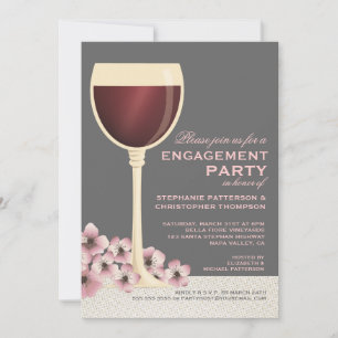 Elegant Wine & Floral Wedding Engagement Party Invitation