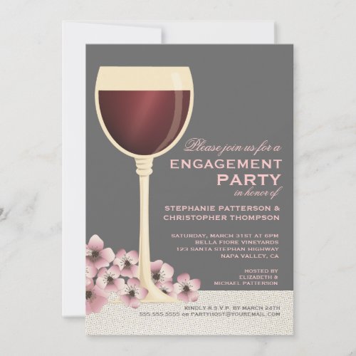 Elegant Wine &amp; Floral Wedding Engagement Party Custom Invitations
