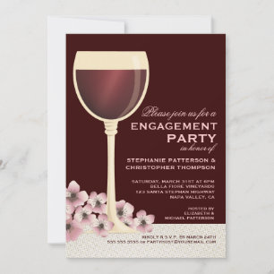 Elegant Wine & Floral Wedding Engagement Party Invitation