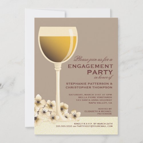 Elegant Wine &amp; Floral Wedding Engagement Party Custom Invite