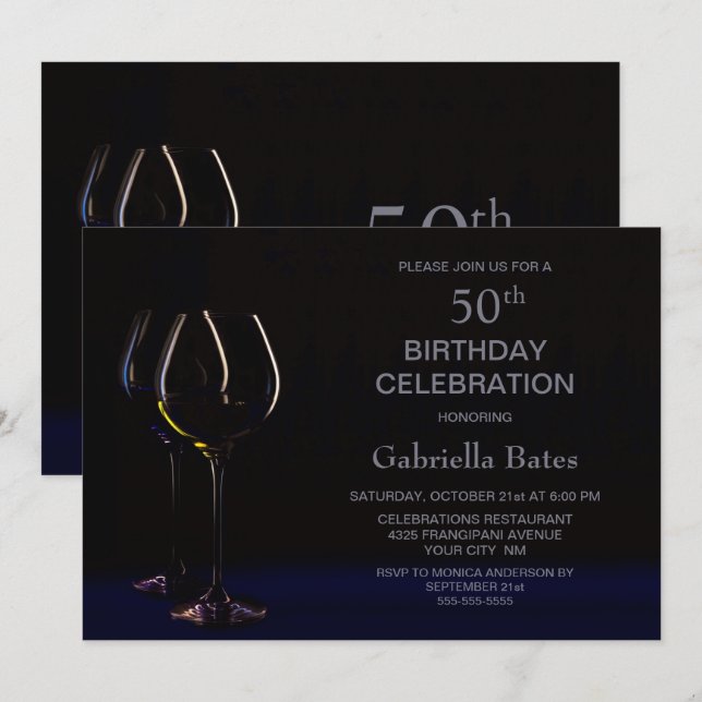 Elegant Wine Glass 50th Birthday Party Invitation (Front/Back)