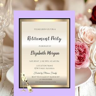 Elegant Wine Glass Bottle Lavander Retirement Invitation