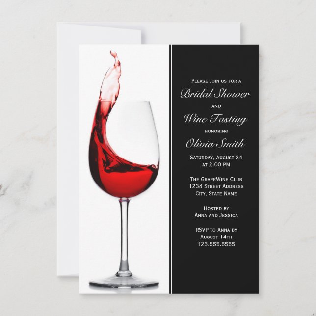 Elegant Wine Glass Bridal Shower Invitations (Front)