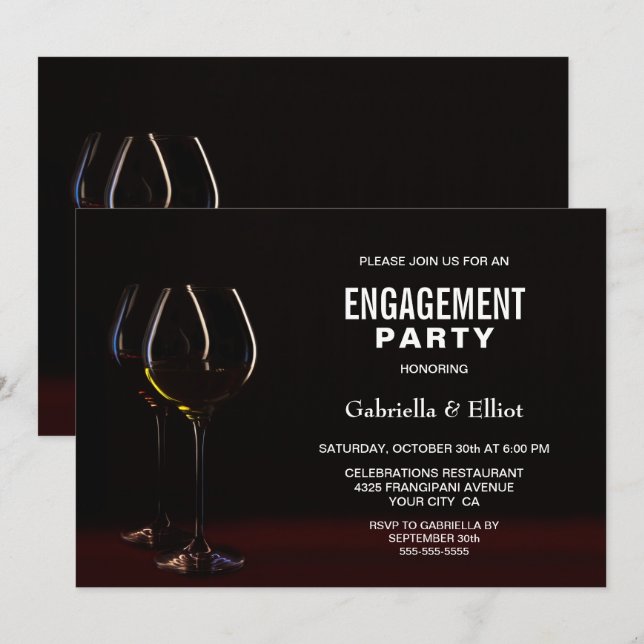 Elegant Wine Glass Engagement Party Invitation (Front/Back)