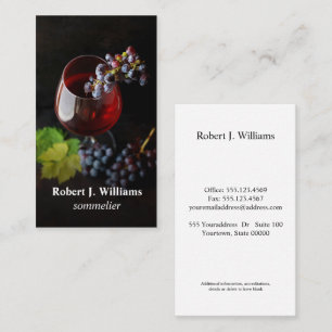 Elegant Wine Glass Grapes sommeliere professional Business Card