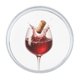 Elegant Wine Glass Party Sunglasses Silver Finish Lapel Pin