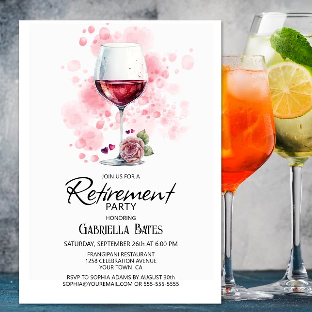 Elegant Wine Glass Retirement Party Invitation (Creator Uploaded)