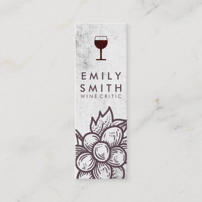 Elegant Wine Glass Rustic| Grapes Mini Business Card (Front)