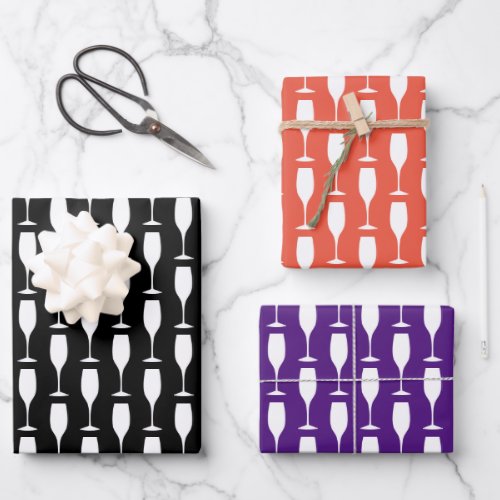 Elegant wine glass silhouette custom color wrapping paper sheets