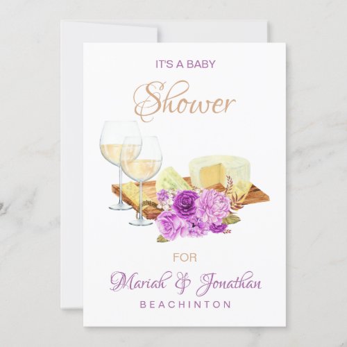   Elegant Wine Glasses Cheeses BABY SHOWER Invitation