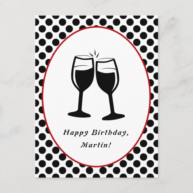 Elegant Wine Glasses Framed Polka Dot Birthday Pos Postcard (Front)