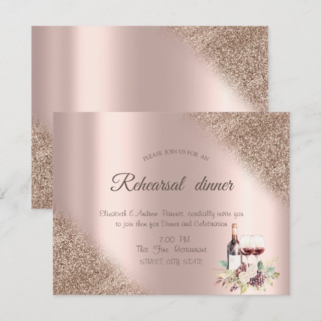 Elegant Wine Grapes Rose Gold Glitter  Invitation (Front/Back)