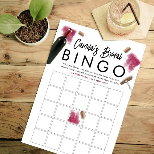 Elegant Wine Lovers Bingo Game Card