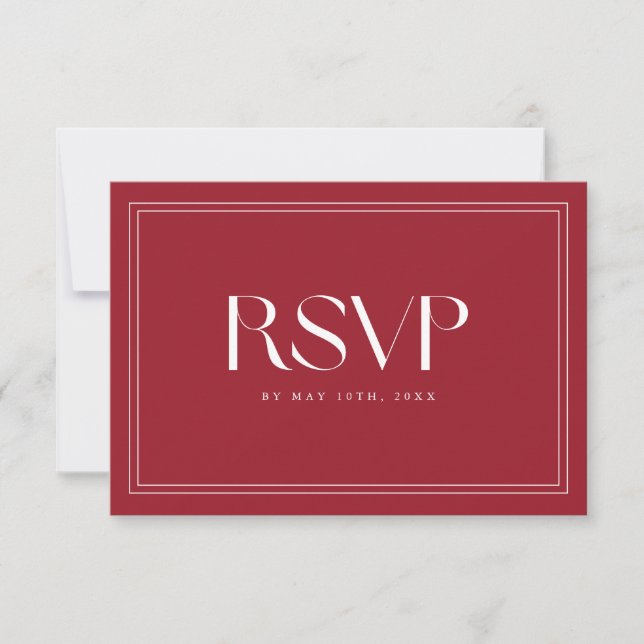 Elegant Wine Red Bold Typography Wedding QR Code RSVP Card (Front)