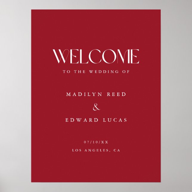 Elegant Wine Red Bold Typography Wedding Welcome Poster (Front)
