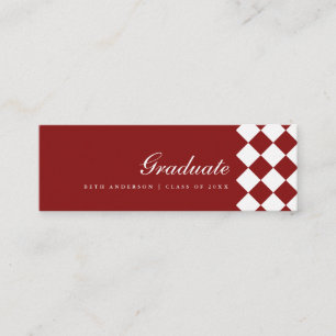 Elegant Wine Red Checkered Graduation Name Card