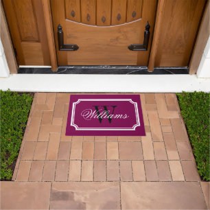 Elegant wine red classy border personalized doormat