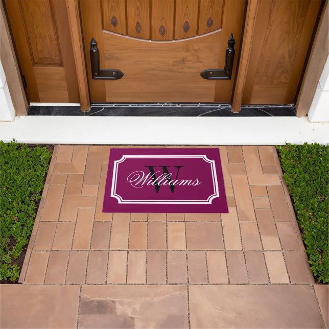 Elegant wine red classy border personalized doormat (Outdoor)