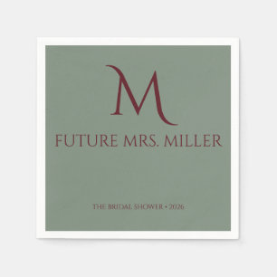 Elegant Wine Red Script Monogram Napkins