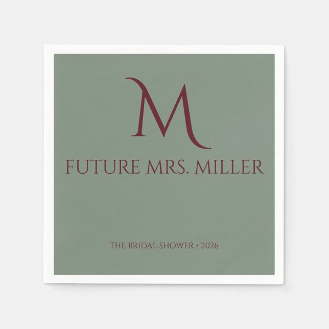 Elegant Wine Red Script Monogram Napkins (Front)