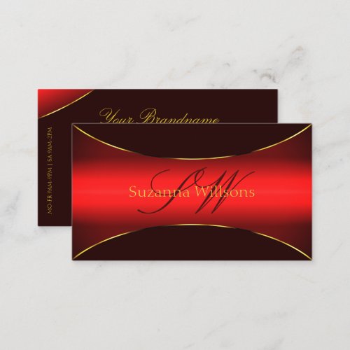 Elegant Wine Red Shimmery Gold Border and Monogram Business Card