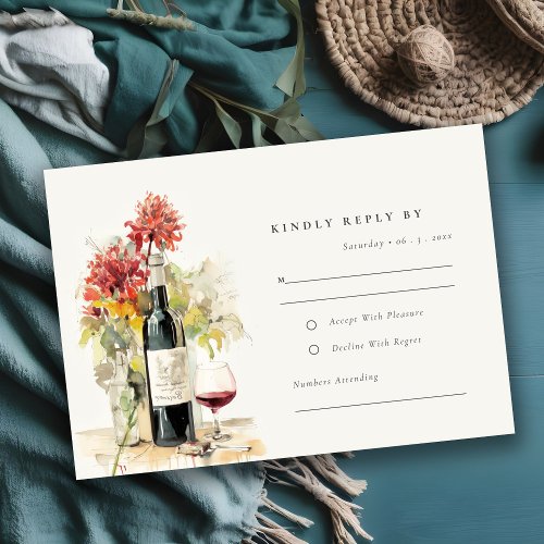Elegant Wine Red Yellow Floral Bunch Wedding RSVP Card