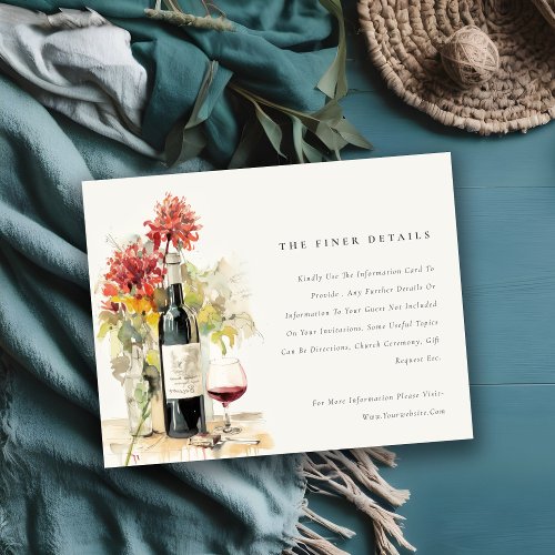 Elegant Wine Red Yellow Floral Wedding Details Enclosure Card