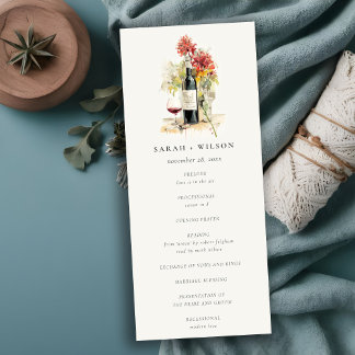 Elegant Wine Red Yellow Floral Wedding Program