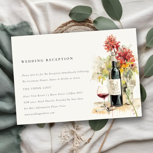 Elegant Wine Red Yellow Floral Wedding Reception Enclosure Card