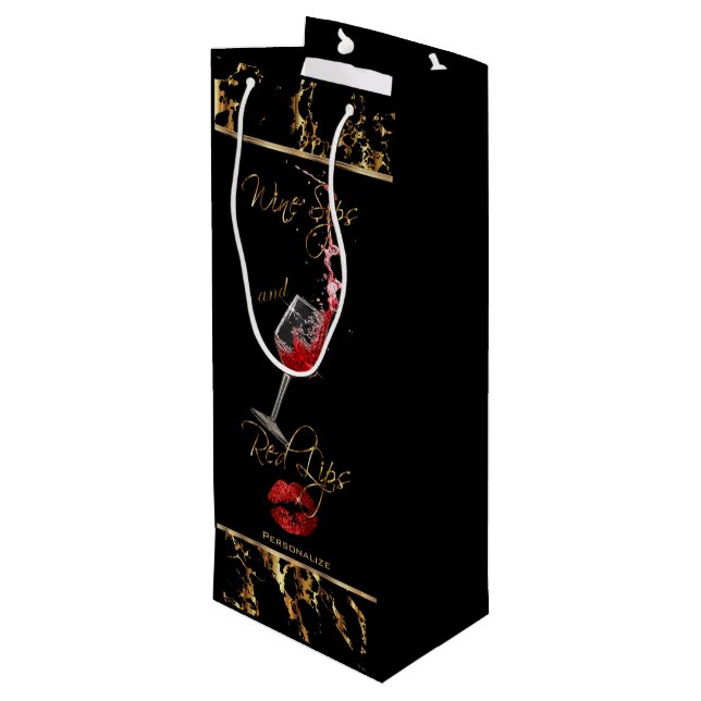Elegant Wine Sips and Red Lips - Thank You Gift Bag (Back Angled)