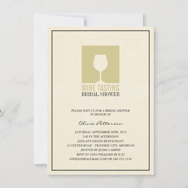 Elegant Wine Tasting Bridal Shower Invitations (Front)