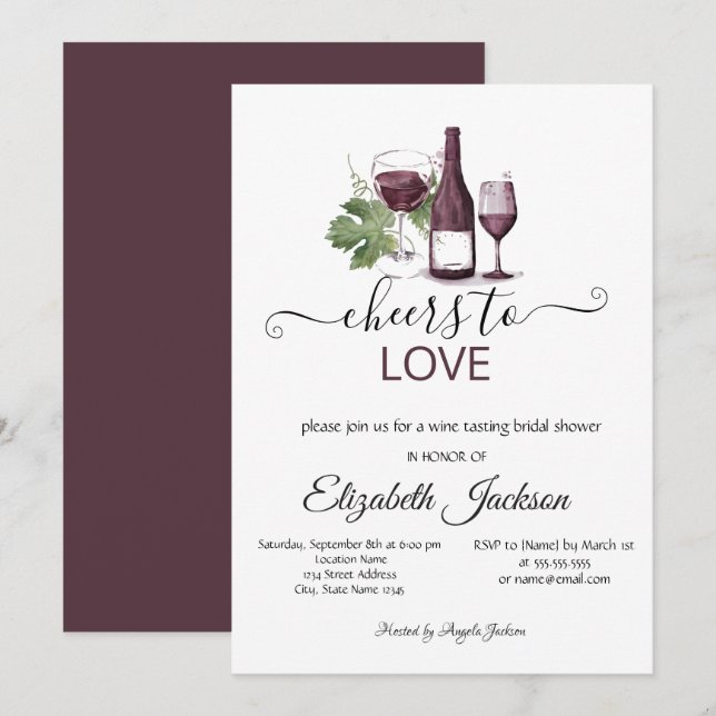 Elegant Wine Tasting Burgundy Bridal Shower  Invitation (Front/Back)