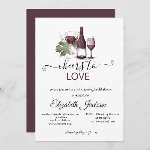 Elegant Wine Tasting Burgundy Bridal Shower  Invitation