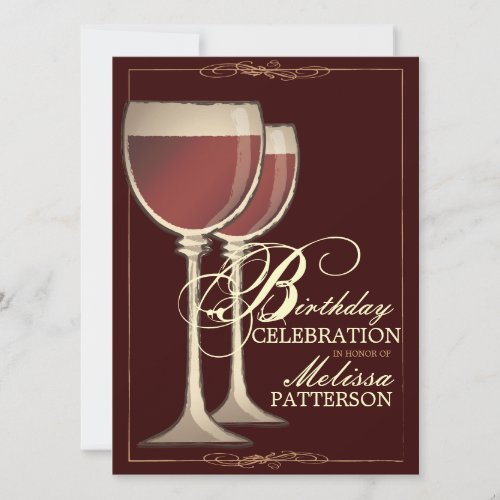 Elegant Wine Themed Birthday Party Invitation