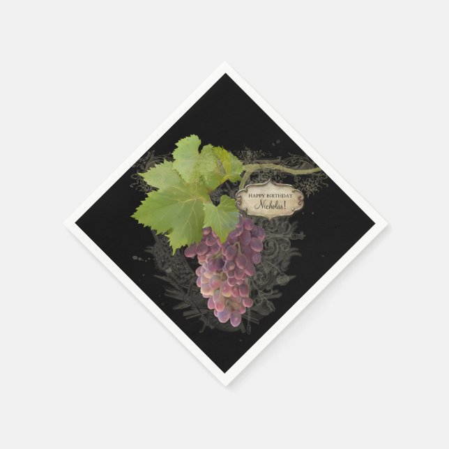 Elegant Wine Themed Birthday Party Personalized Napkins (Corner)