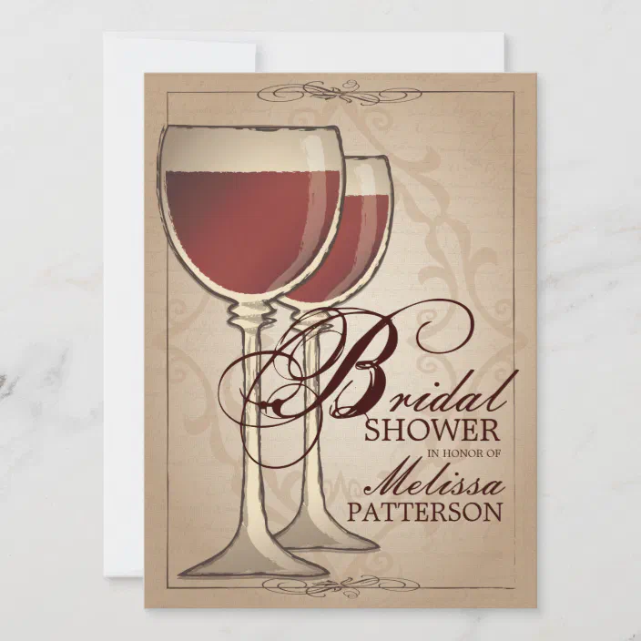 WINE AND RING in Burgandy 20 Personalized Bridal Shower Invitations 