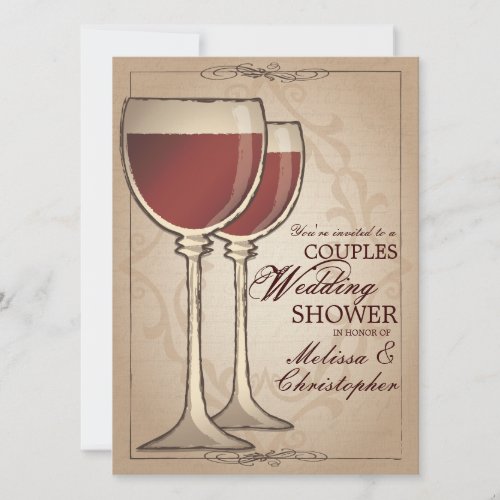 Elegant Wine Themed Couples Wedding Shower Personalized Invitations