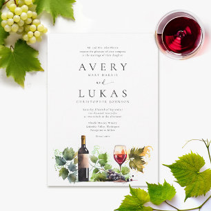 Elegant Wine Themed Watercolor Formal Wedding Invitation