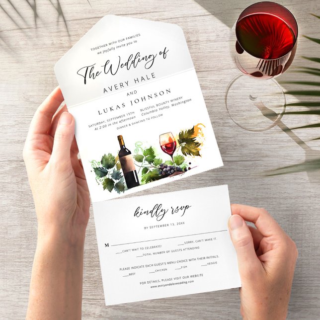Elegant Wine Themed Watercolor Vineyard All In One Invitation (Creator Uploaded)