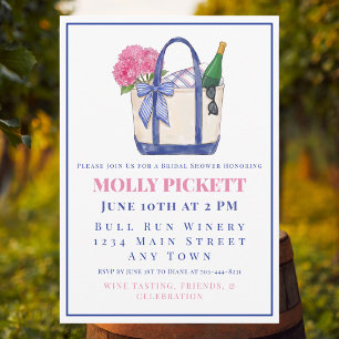 Elegant Winery Bridal Shower / Pink Hydrangea Wine Invitation