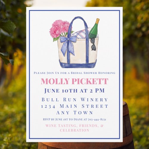 Elegant Winery Bridal Shower / Pink Hydrangea Wine Invitation