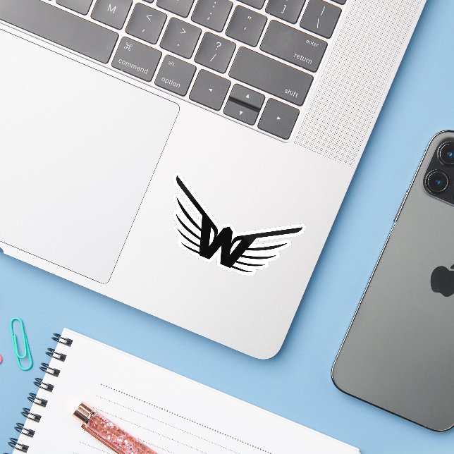 Elegant Wing Letter W monogram Sticker (Laptop w/ iPhone)