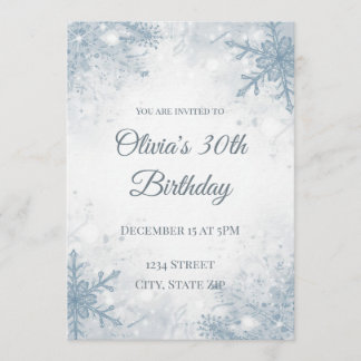 Elegant Winter 30th Birthday Invitation – Icy Snow