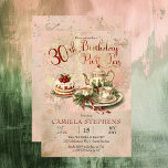 Elegant Winter 30th Birthday Par-Tea Party Invitation<br><div class="desc">Elegant, classy and sophisticated beribboned winter greenery and berries tea set with a beautiful triple-layered cherry cake design "30th Birthday Par-Tea" in shades of blush pink, dusky red and dark sage green with gold-toned accents. The background is a multi-layered distressed watercolor and alcohol and ink combination to create an aged,...</div>