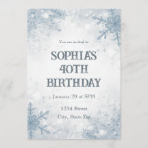 Elegant Winter 40th Birthday Invitation – Frosted