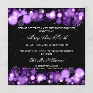 Elegant Winter 40th Birthday Party Purple Invitation