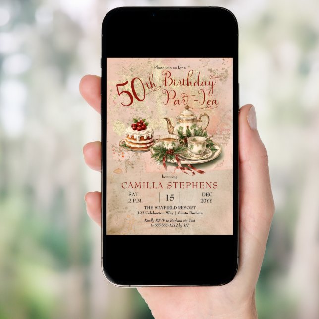 Elegant Winter 50th Birthday Par-Tea Party Invitation (Front Digital)