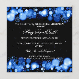 Elegant Winter 60th Birthday Party Blue Invitation